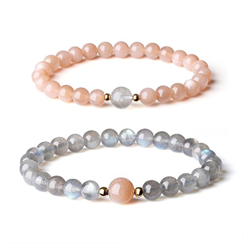 COAI Geschenkideen Partnerarmbänder Freundschaftsarmbänder Damenarmbänder aus Labradorit und Sonnenstein