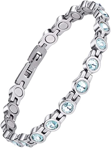 Jeroot Magnetarmband,Damen Magnetische Armbänder für Arthritis Verschluss Edelstahl Armband Magnet Damen Gesundheit Magnetarmband Energetix (Blau)