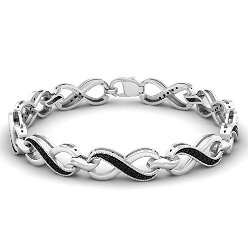 0,70 Karat (ctw) Sterling Silber Diamant Schwarz Rund Damen Infinity Tennis Link Armband 3/4 CT