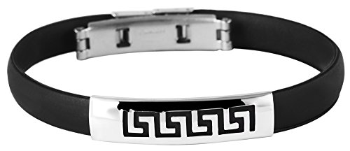 Akzent Kautschuk Armreif Reif Armband Schwarz mit Edelstahl Elementen Silberfarbig Matt und Glänzend 003049000001 sowie einer Faltschließe, Durchmesser 65mm, Breite 9mm