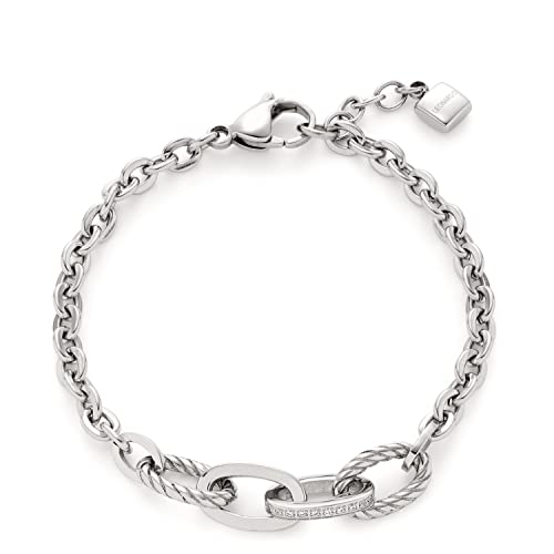 Leonardo Mascha Armband aus Edelstahl 1 Stück, silberfarbenes Gliederarmband, Armkettchen aus zirkonia-besetzten Kettengliedern, Damenschmuck, 021743