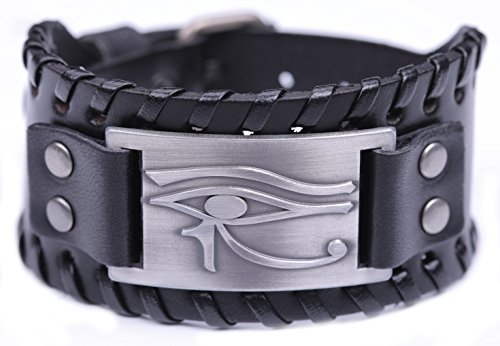 TEAMER Vintage Amulett Auge des Horus Lederarmband Manschette Armreif Ägyptischer Talisman heidnischer Schmuck (antikes Silber, Schwarz), Leder, Leder