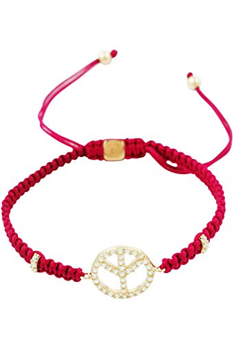 Vanessa's Joy Damen Armband 925er Silber Makramee 'Peace' Himbeer Freundschaftsarmband zierlich und verstellbar