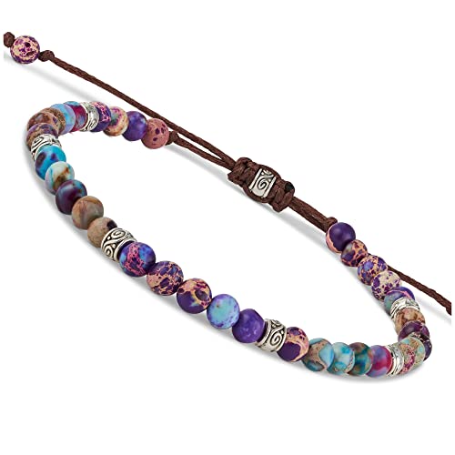 BENAVA Damen Yoga Armband Jaspis Edelstein Perlen Bunt mit Infinity Perlen | Edelstein Armband | Chakra Armband Damen Armband | 16-24 cm