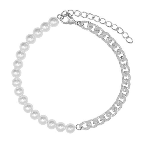 Heideman Armband Herren Jeremy aus Edelstahl silber farbend poliert Armkette für Männer mit Perle weiß