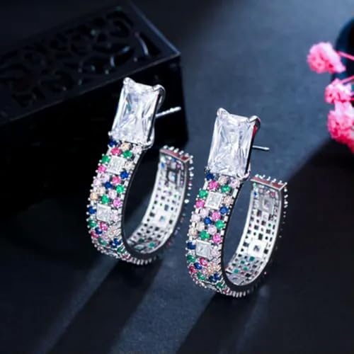 Mehrfarbige CZ Braut Ohrringe rund Tennis Square Cut Weißgold Schmuck