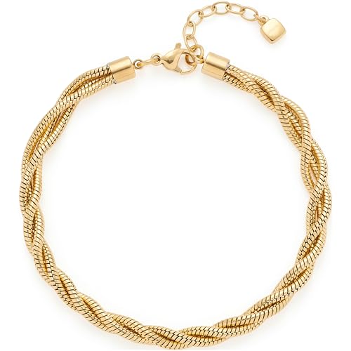 JEWELS BY LEONARDO Armband Sue • Arm-Kette aus goldfarbenem Edelstahl • extravaganten Kordeloptik • 19,5-22,5 cm Länge • Schmuck Geschenk für Frauen • 024838
