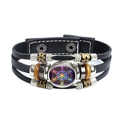CHUNNUAN Mysterious Metatron Cube Armband Heilige Geometrie Blume des Lebens Glas Druckknopf Geflochtene Lederarmbänder Damen Herren Schmuck Stil 7
