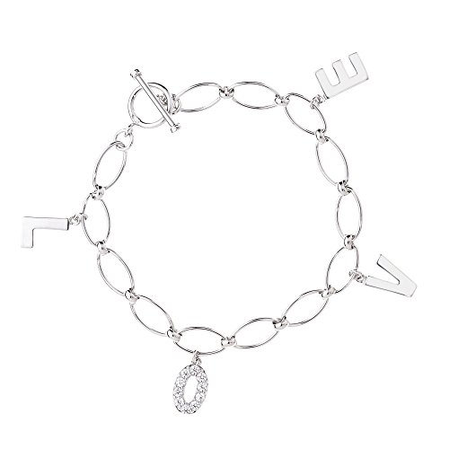 Eye Candy Damen-Armband Love Charms 925 Sterling Silber rhodiniert mit 10 weißen Zirkonia Steinen 17cm ECJ-BR0038