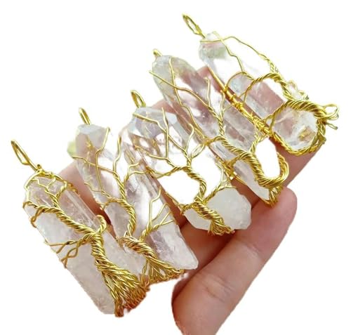 5 Stück Bergkristall Stein Lebensbaum Anhänger Magie - Standard