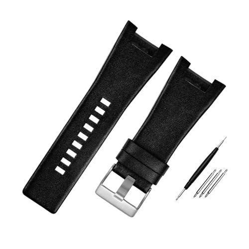 WAHRE Fit for Diesel DZ1216 DZ1273 DZ4246 DZ4247DZ287 Leder Armband Armband 32mm Gekerbt Herren Armband Armbanduhren Band(B Black -Silver)