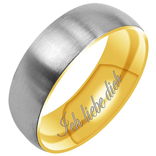 Everstone Männer Matt & Gebürstet 7MM Kuppelförmig Partnerringe Trauringe Eheringe aus Titan Zweifarbig: Gelbgold & Platin Lasergravur Ich liebe dich