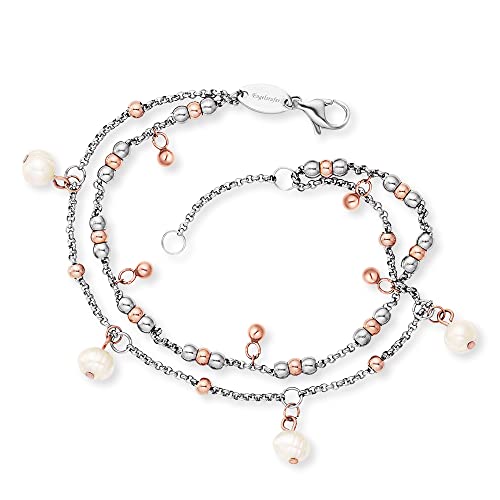 Engelsrufer Damen Armband Boho Perlen Edelstahl bicolor - besetzt mit Edelstahl Kugeln und Süßwasserperlen - Karabinerverschluss - in zwei Längen verstellbar - nickelfrei