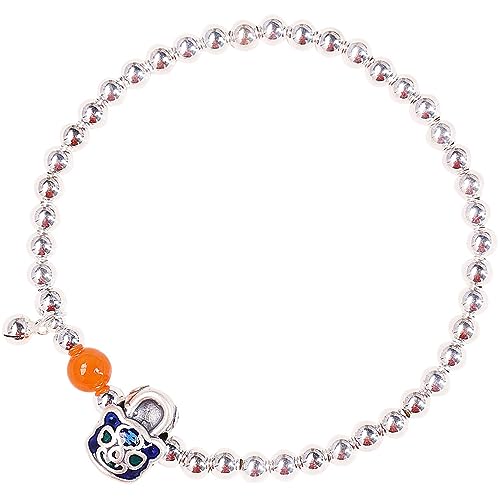 Topcrystal Armband Sterling-Silber Feng Shui Armband Damen Mädchen Tiger Glücksbringer Armband kleine Perlen Silber Armband Reichtum Schmuck Vintage Freundschaft Armbänder Geschenke, Brass
