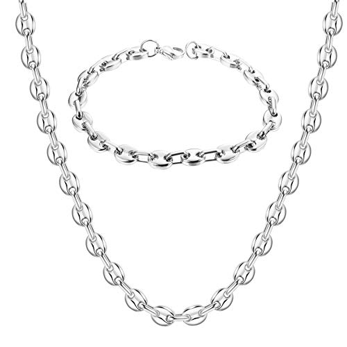 YADOCA Edelstahl Einfache Exquisite Kaffeebohne Halskette Armband 56 cm Halskette 21 cm Armband Set Herren und Damen Silber Gold
