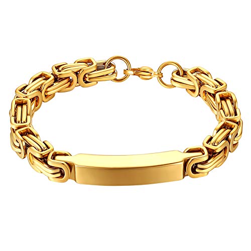 JewelryWe Schmuck Herren Armband mit Gravur, Personalisierte Edelstahl Königkette Byzantinisch Kette Armreif Armspange Silber Gold Geschenk für Männer