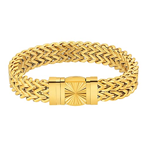 KRKC&CO 12mm Franco Link Armband Herren, 18K Gold beschichtet Panzerkette, breite dicke Cuban Armband, Wikinger Armkette Edelstahl, Hip Hop Biker Schmuck Geschenk für Männer Jungen [Länge 19cm]