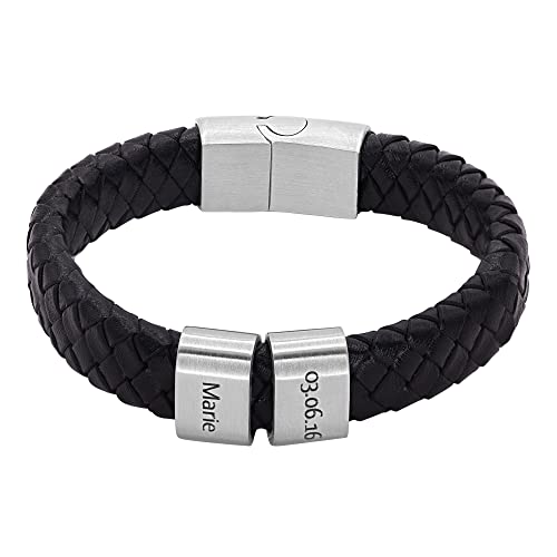 Heideman Armband Herren aus Leder Silber farbend matt Lederarmband Titus für Männer Leder Schwarz Länge 19cm