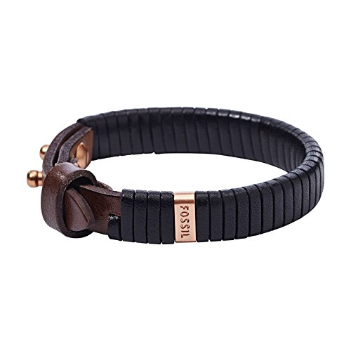 Fossil Herren Leder Edelstahl Armband schwarz 23 cm ja6686791