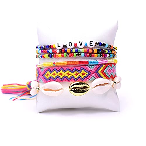XXXXW Armbänder für Damen 6 stücke Alphabet Natürliche Muschel Wickel Armbänder für Frauen Mode Boho Sommer Webart Geflochtene Charme Femme Schmuck