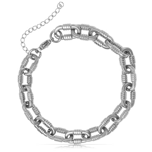 Made by Nami Herren Armband aus Edelstahl Silber/Gold • Minimalistisches Armband Herren • Armbänder für Herren • Silberarmband Männer • Grobe Cuban Link Chain Armkette (Ankerkette Silber)