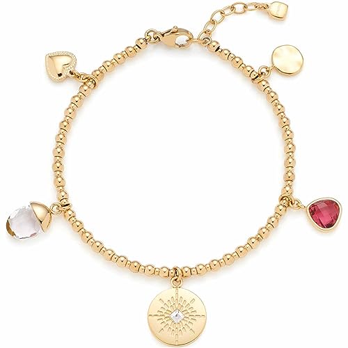 JEWELS BY LEONARDO Armband Giselle • Arm-Kette aus goldfarbenem Edelstahl • 5 kleine Charm Anhänger mit unterschiedlichen Motiven • 18-20 cm Länge • Schmuck Geschenk für Frauen • 023215
