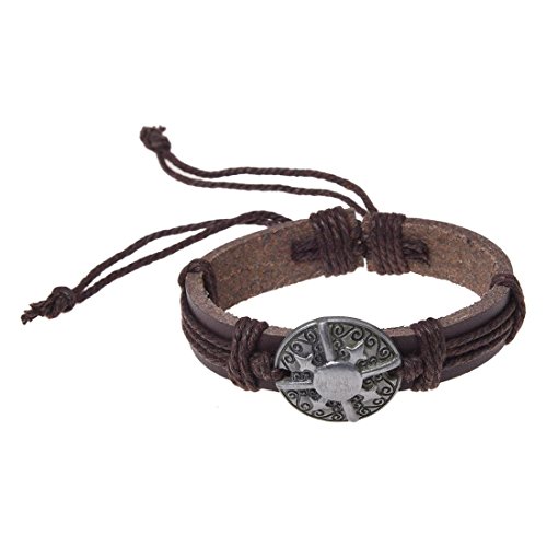 LOLPALONE Legierung Leder Armband Manschette Wrap Vintage Armband Verstellbare Maenner Kaffee