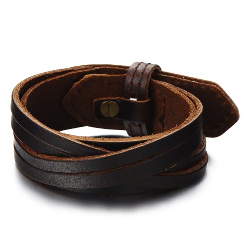 COOLSTEELANDBEYOND Klassiker Herren Lederarmband Braun Echtes Leder Schweißband Streifen-design