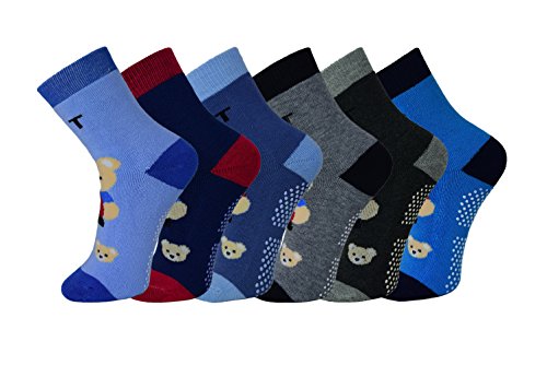 HighClassStyle 6 Paar Jungen Thermo Socken mit ABS Warme Kinder Strümpfe 93% Baumwolle Bunt + Silikon Armband A.N14 (32-36)