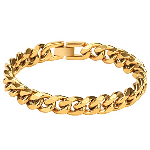 Noosverl Edelstahl Armband Herren Gold, Armkette Herren für Jungen/Männer, Schwer Glieder Stahlarmband Armreif 21CM Hip Hop Rapper Modeschmuck