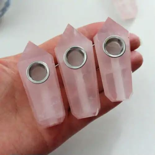 Natürlicher Bergkristall-Spitzenstab, Raucherstein, Obelisk – Nr. 12 – Rosenquarz-Kristallstein