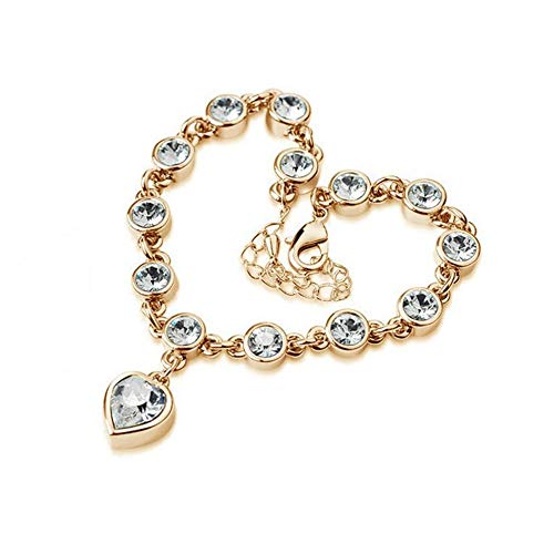 RIVA Herz Tennis Armband [21cm/8inch] mit Herzschliff/Rundschliff Strass Kristall [Weiß Topas] in 18K Gelbgold Vergoldet, Einfache Moderne Eleganz