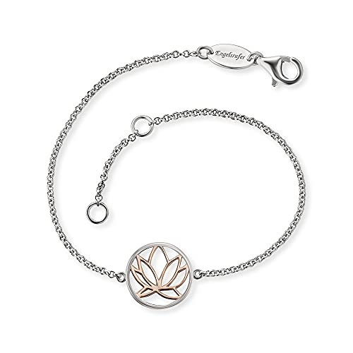 Engelsrufer Damen-Armband mit Lotus Blumen Motiv Anhänger, verziert mit plattiertem Roségold, aus 925er Sterling Silber, Karabinerverschluss, Länge: 19cm, ERB-LILLOTUS-BICOR