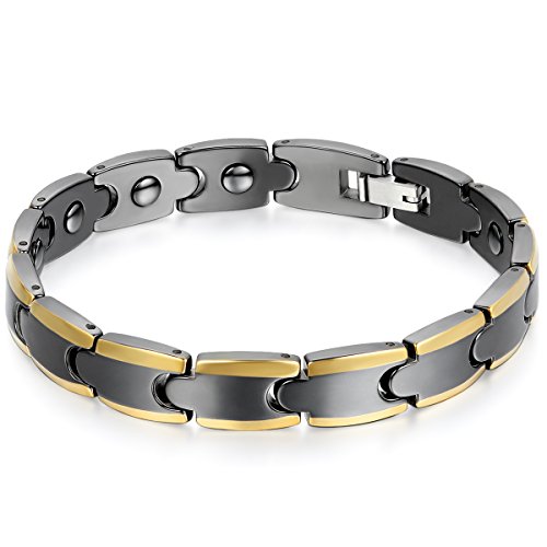 JewelryWe Schmuck Herren Armband, Keramik Porzellan, Klassiker Elegant Poliert Link Magnetarmband Armkette, Schwarz Gold