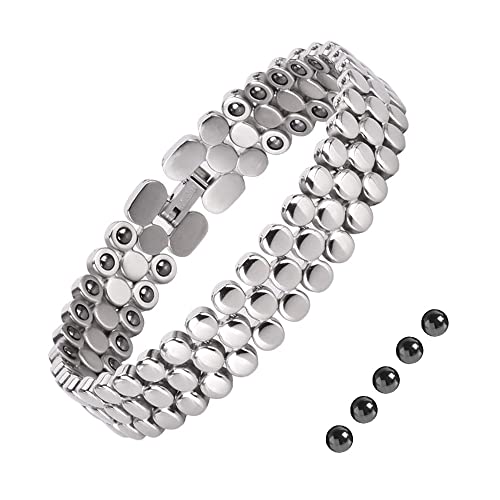 JEROOT Magnetarmband Damen Titan, 3 Reihen Hämatit Armbänder für Frauen Gesundheit mit Größenbestimmungswerkze ug, Damen Armbänder Magnetarmband Energetix?3500 Gauss?