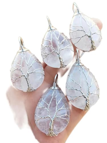 5 Stück Bergkristall Edelsteine Stein Lebensbaum Anhänger - Standard