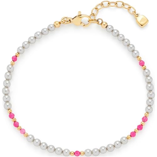 JEWELS BY LEONARDO Armband Pinky • Arm-Kette aus goldfarbenem Edelstahl • hellgraue Imitationsperlen, feinen Goldkugeln und Glasperlen in Pink • 18-20,5 cm Länge • Geschenk für Frauen • 024975