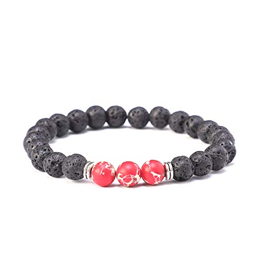 Kim Johanson Perlenarmband *Chakra* aus Onyx Stein mit Jaspis Perle I Partner Armband I Energiearmband I Freundschaftsarmband in Schwarz I Geschenk für Paare inkl. Beutel (3 x Rot Jaspis)