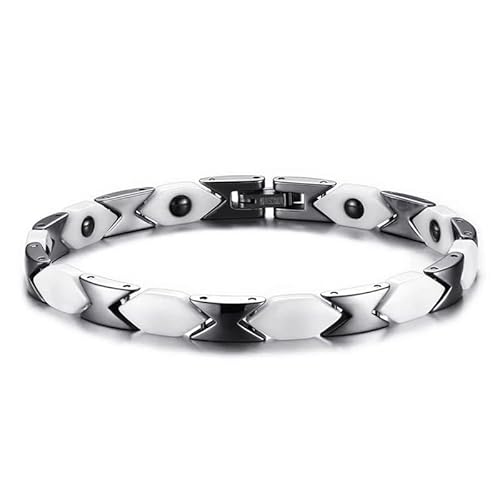 Joielavie Armband für Herren und Damen, aus Keramik, Stahl mit Häma, magnetisch, Silber, Weiß, zweifarbig, Modeschmuck, Geschenk, One Size, Keramik Legierter Stahl Silber
