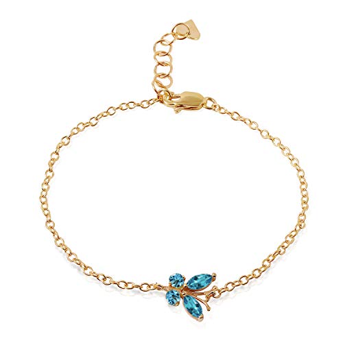 Armband 0,6 Karat 14 Karat massives Gold Flutter Blautopas, Blautopas,