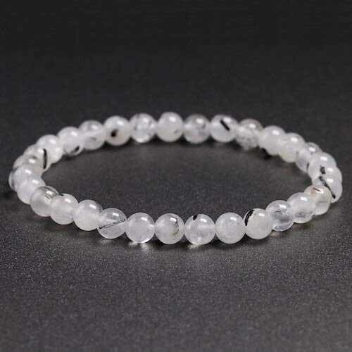 6 mm 8 mm 10 mm Armband aus schwarzem Turmalin-Quarz, geeignet for Damen und Herren (Panjang : 17cm 6.7inch, Warna Batu Permata : Beads 6mm)