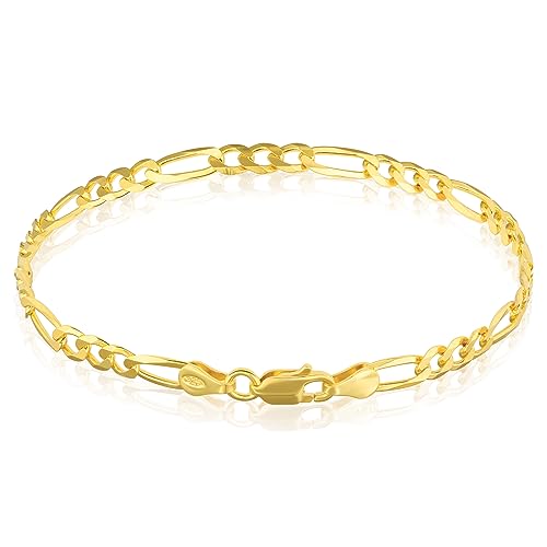 Mary & Jules Herren Armband Gold aus vergoldetem 925 Sterling Silber, aus recyceltem Silber und Gold, Armband Herren Gold aus Figarokette, Goldarmband