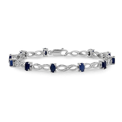 DazzlingRock Collection Sterling Silber Echt Oval Cut Blau Saphir & Rundschliff Diamant weiß Damen Infinity Link Armband