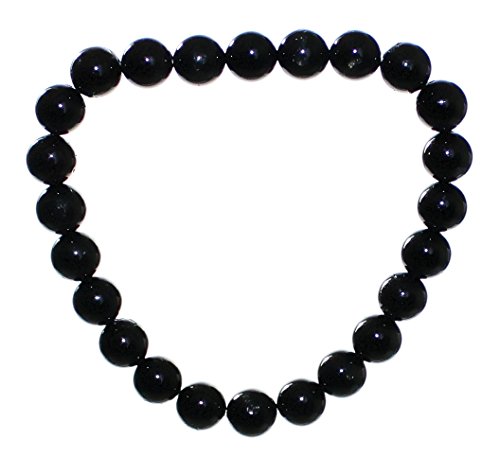 schwarzes Turmalin Armband Perlen 8 mm mit Stretch-Nylonfaden, Kugelarmband Schörl