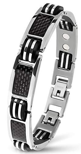 Lunavit Magnetschmuck Armband aus Titan mit Carbon für Herren, Silber, sportliches Powerarmband, längenverstellbar