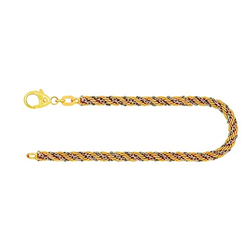 EDELIND Armband Damen 585 Echt Gold 4.4 mm Armkette Kordelkette hohl aus 14K Bracelet Länge 21cm Bicolor Gelbgold/Weißgold Goldarmband Made in Germany