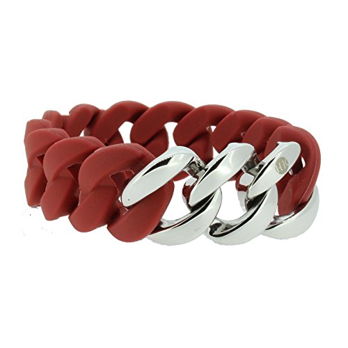 Hanse-Klunker Armband Damen ORIGINAL Silikon Rot, Edelstahl Silber Armreif Armkette Frauen Mädchen Größe 19-20 cm inkl. Schmuck-Geschenk-Box