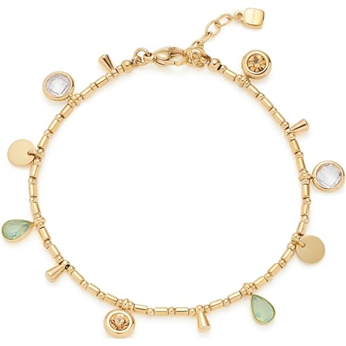 JEWELS BY LEONARDO Armband Ella • Arm-Schmuck aus goldfarbenem Edelstahl • Bettel-Armband-Look • Zylinder-Perlen mit eingehangenen Anhängern • 18-20 cm Länge • Damen Schmuck • 023544