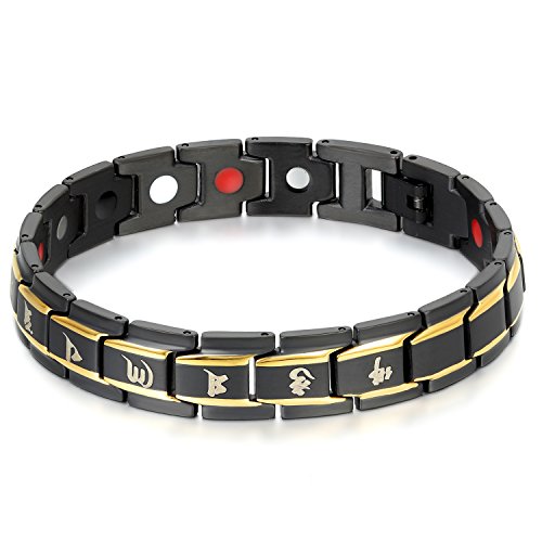 JewelryWe Schmuck Herren Armband, Buddhistische Mantra Magnetarmband, Magnet Edelstahl, Gold Schwarz