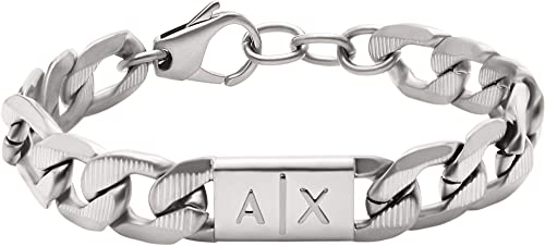 Armani Exchange Armband Für Männer, Länge: 190mm+35mm, Breite: 18mm, Höhe: 11.5mm Silbernes Edelstahlarmband, AXG0077040
